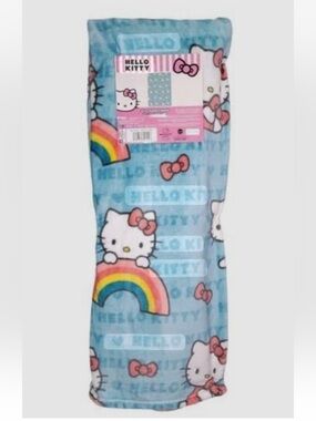 Hello Kitty Bow So Sweet Blue Rainbow Fleece Throw Blanket
